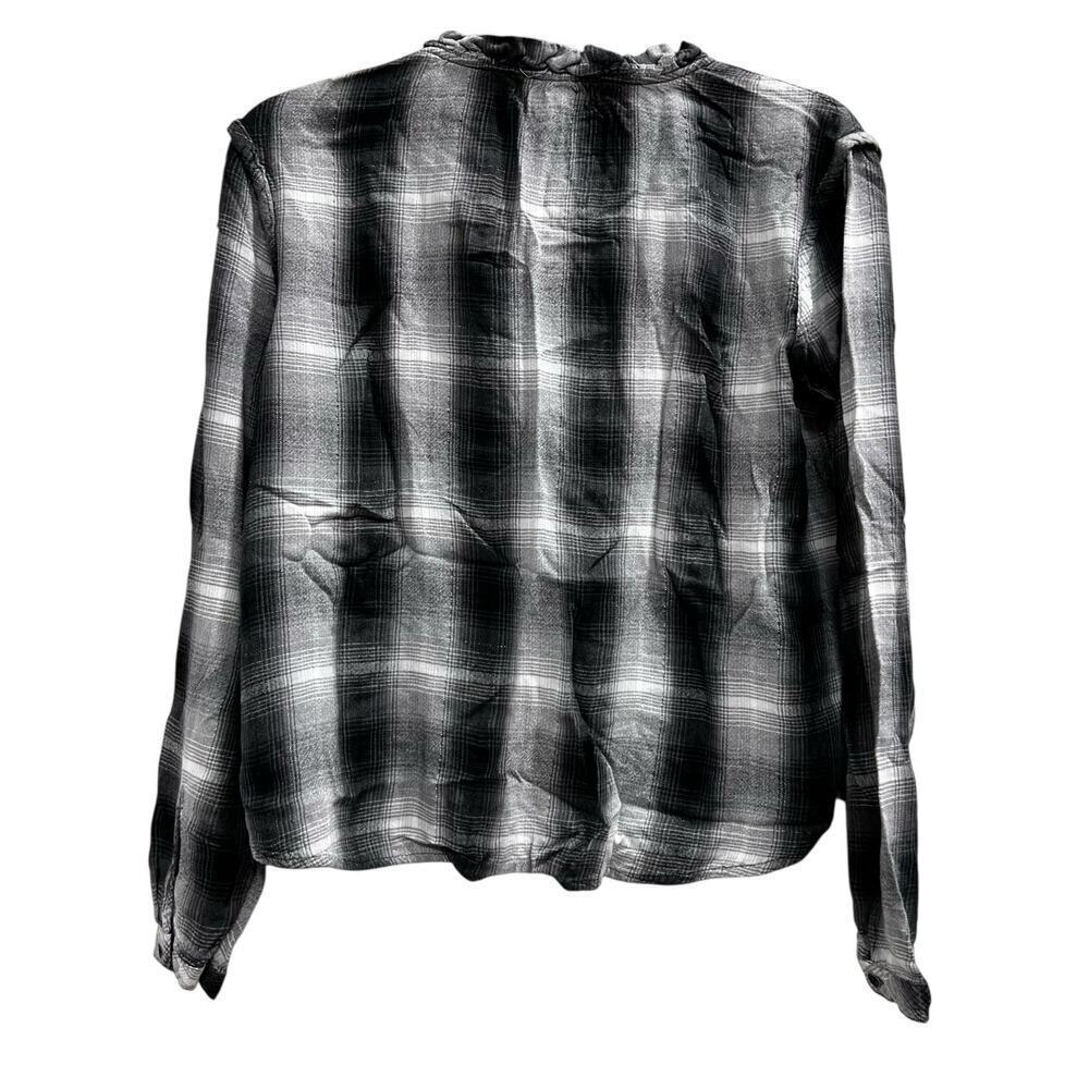 CLOTH & STONE gray black silver whimsy ruffle neck flannel sz S - Picture 2 of 5